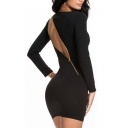 Back Inclined Zipper Cutout Style Black Bodycon Dress