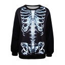 Trendy Unique Skeleton Print Black Sweatshirt