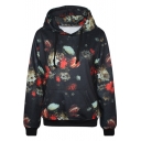 Flower Painting Print Hoodie with Pocket Front