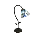 Smart Tiffany Desk Lamp with Light Blue Glass Shape and Leaf Accent