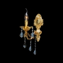 Classic Crystal Accent Polished Gold Finish Composed Striking Wall Sconce with Single Candle Light