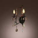 Decorative Wrought Iron Two Light Wall Sconce Crystal
