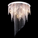Clear Crystal Rain Round Chrome Finished Canopy Modern and Chic Flush Mount Lighting