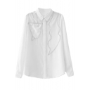 Golden Silver Wires Panel Long Sleeve Lapel Chiffon Blouse