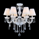 Stunning Six Lights Romantic White Shades Crystal Droplet Accented Chandelier Lights