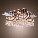 Stunning Semi Flush Ceiling Light Features Grand Faceted Crystal and Square Design