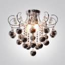 Graceful Metal Scrolls Frame Bold and Beautiful Crystal Balls Flush Mount Accented by Smoky Glass Balls