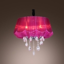Elegant and Romantic Purple String Drum Shade Beautiful Chandelier Accented by Crystals