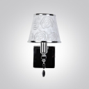 Contemporary Silver Finish and Unique Black Crystal Drop Composed Dazzling Wall Sconce with Rose Motif Fabric Shade