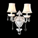 Fabulous All White Two-light Wall Sconce Adorned with Beautiful Cut Crystal and Graceful Fabric Shades