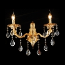 Luxury Dazzling Candelabra Style Wall Light Fixture Offers Clear Crystal Droplets And Sleek Curved Arms