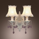 Two Candle-style Light Wall Scocnes Features Delicate White Finish and Beautiful Crystal Droplets