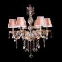 Brilliant Fabric Shade Bright Hand Cut Crystal Droplets Dining Room Chandelier