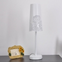 White Finished Stainless Steel Flower Carved Designer Table Lamp