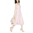 Pearl Pink Strapless Tea Length Cute Crochet Dress