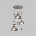 Modern Chrome Finished Three Light Wrought Iron Multi-Light Pendant with Mosaic Mirror Balls Accent