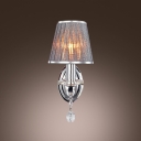 Decorative Gray Fabric Shade and Wrought Iron Frame Composed Delightful Crystal Accent Wall Sconce