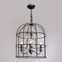 Rustic Iron Black Large Cage Pendant Lighting Hanging Clear Crystal Beaded Strands