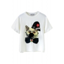Cute Pet Print Round Neck T-Shirt with Short Sleeve