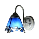 Blue and White Art Glass Tiffany Style One Light Wall Sconce