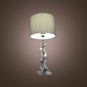 Stylish Table Lamp Fixture Accented with Angular Stacked Crystal Cubes and White Fabric Shape
