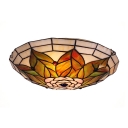 Nature-inspired Pattern Two Lights Glass Shade Tiffany Flush Mount Ceiling Light
