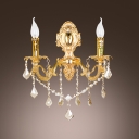 Elegant Two Light Wall Sconce Featured Scrolling Arms and Beautiful White Fabric Shades