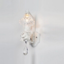 Sparkling Crystal Single Light Wall Sconce Features Elegant White Finish
