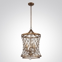 Distinguished Pendant Llight  Features Sparkling Crystal Beads Intertwined with Elaborately Designed Wrought Iron Frame