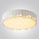 Warm and Soft Round Tempered Glass LED Flush Mount in Modern Style with Faceted Crystal Beads