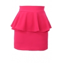 Plain Candy Color Peplum Mini Skirt