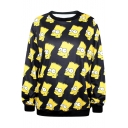 Cute Simpson Print Black Sweatshirt