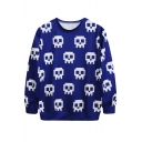 Mosaic Skull Face Print Blue Sweatshirt