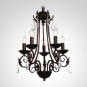 Curving Arms Five-Light Antique Copper Finished Crystal Teardrops Chandelier