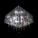 Sparkling Clear Crystal Glass Rods Falling Square Flush Mount Lighting