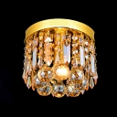 Warm Golden Small Flush Mount Suspended Stunning Crystal Prisms and Balls