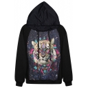 Tiger Head Print Street Style Hooded Pullover with Long Sleeve