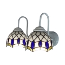 Blue Oval Beadings Accented Tiffany Glass Shades Two Light Bathroom Lighting