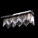 Graceful Stainless Steel Canopy and Glittering Crystal Prisms Falling Modern and Elegant Flush Mount
