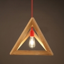 Geometric Wood Designer Pendant Light With Red Cord 11.8”Wide