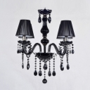 Charismatic Four Lights Jet Black Crystal Droplets and Shaded  Chandelier for Dining Room