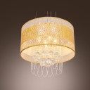 Enchanting Large Pendant with Gold Fabric Shade and Strands of Crystals Create  Welcomed Addition