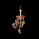 Beautiful Champagne Single Light Crystal Wall Sconce with Graceful Crystal Arm and Decorative Droplets