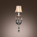 Lustrous Single Light Wall Sconce with Grand Fabric Shade and Graceful Crystal Accents
