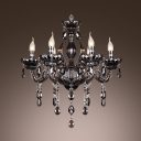 Classic and Elegant Candle Style 6 Lights Chandelier Hanging Smoky Crystals