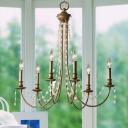 Large Rustic Brass and Crystal Six Light Chandelier Add Warmth and Charm to Your Home Decor