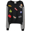 Color Block Letter Panel Stripe Sleeve Sweatshirt with Round Neck
