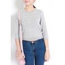 Plain Fitted 3/4 Sleeve Crop Sweater