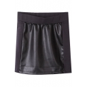 Black PU Insert Elastic Waist Pencil Skirt