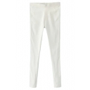 White Plain Elastic Fitted Skinny Pants